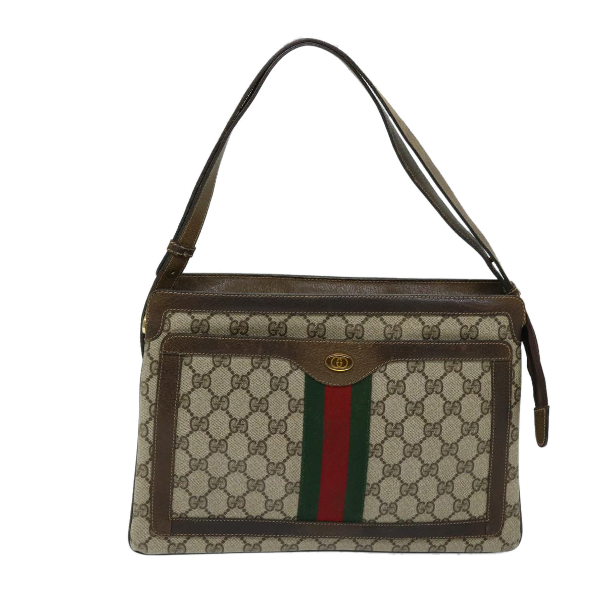 GUCCI GG Supreme Web Sherry Line Shoulder Bag Beige Red Green Auth ep3747