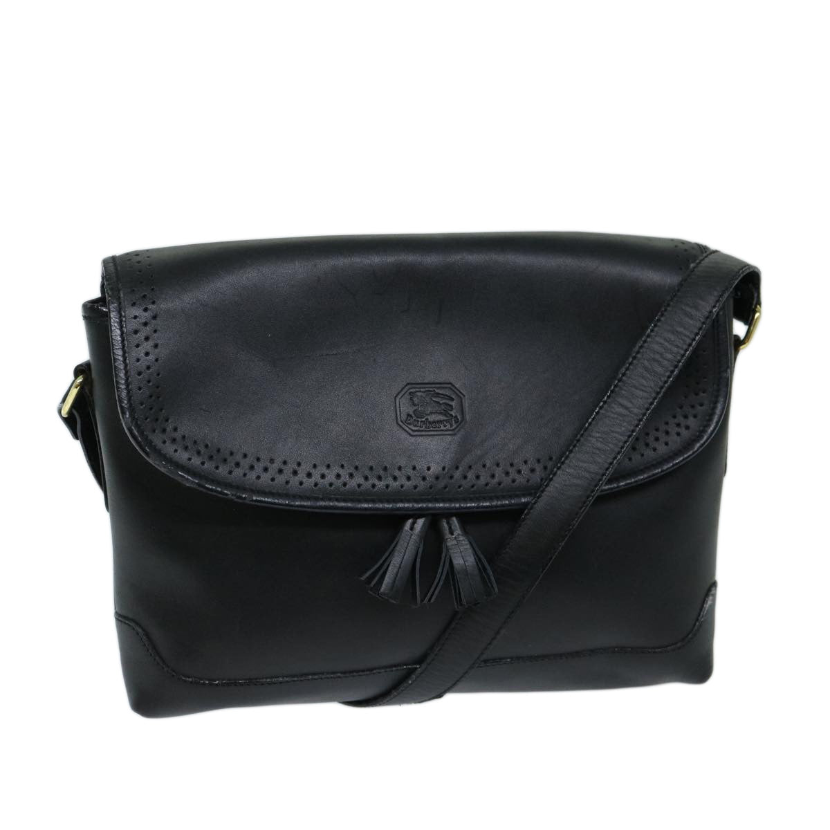 Burberrys Shoulder Bag Leather Black Auth ep3768