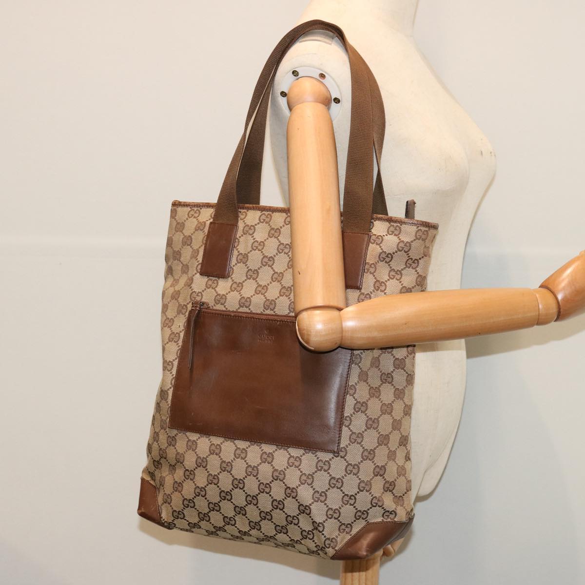 GUCCI GG Canvas Tote Bag Beige Brown 019 0401 Auth ep3771