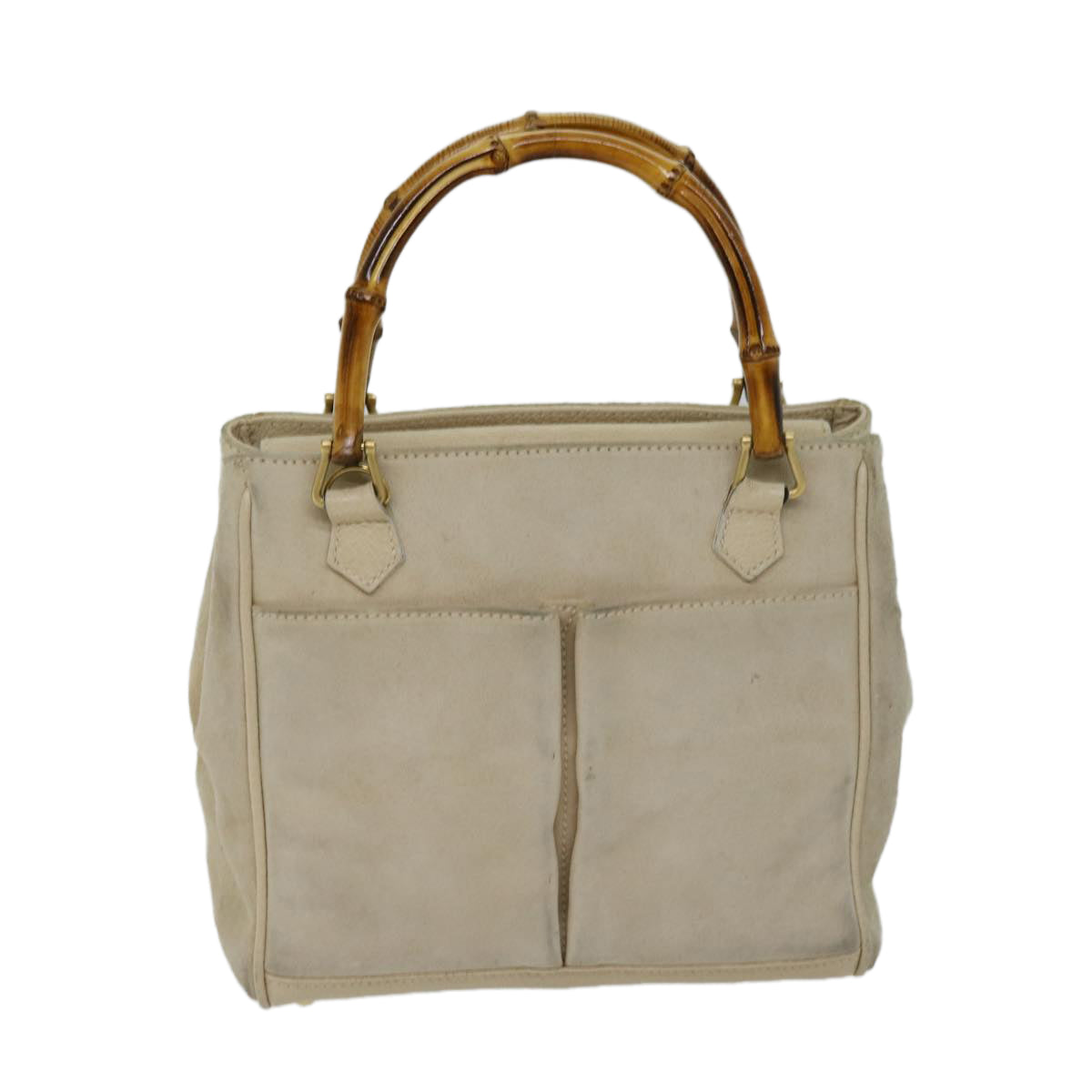 GUCCI Bamboo Hand Bag Suede 2way Beige Auth ep3780