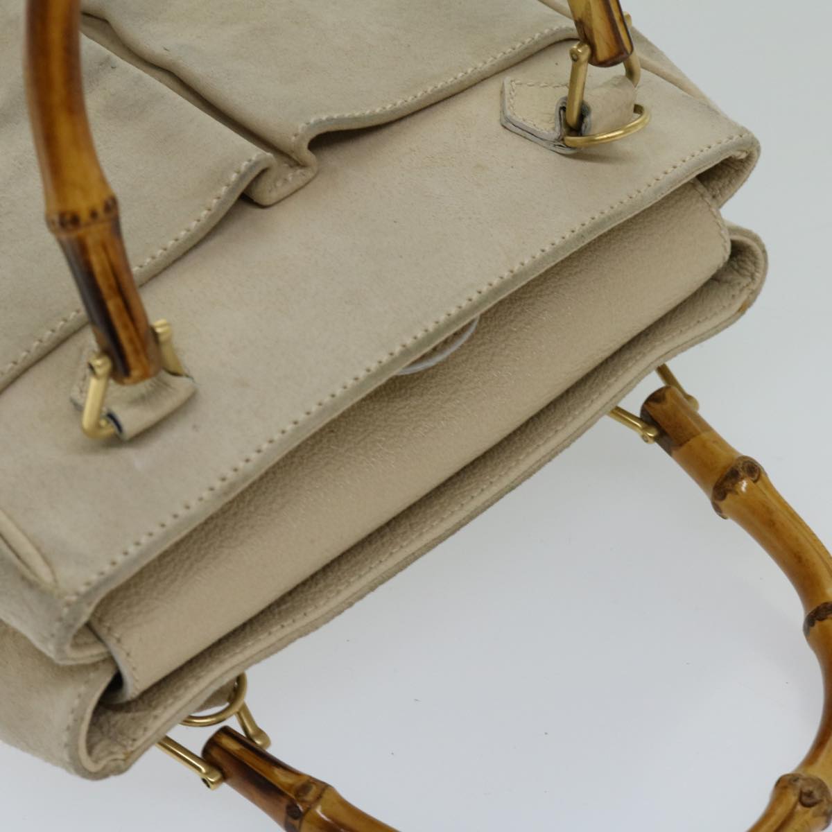 GUCCI Bamboo Hand Bag Suede 2way Beige Auth ep3780