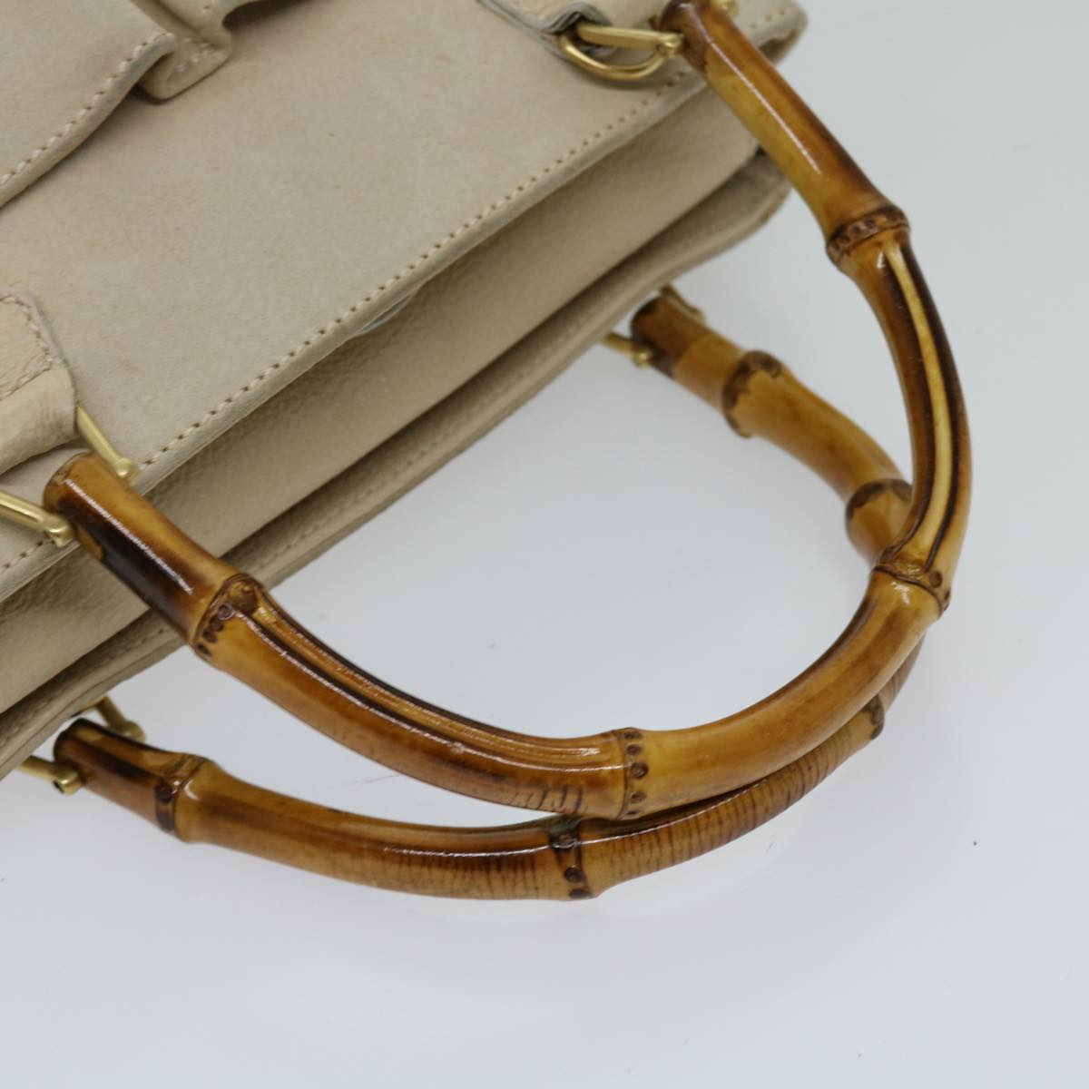 GUCCI Bamboo Hand Bag Suede 2way Beige Auth ep3780