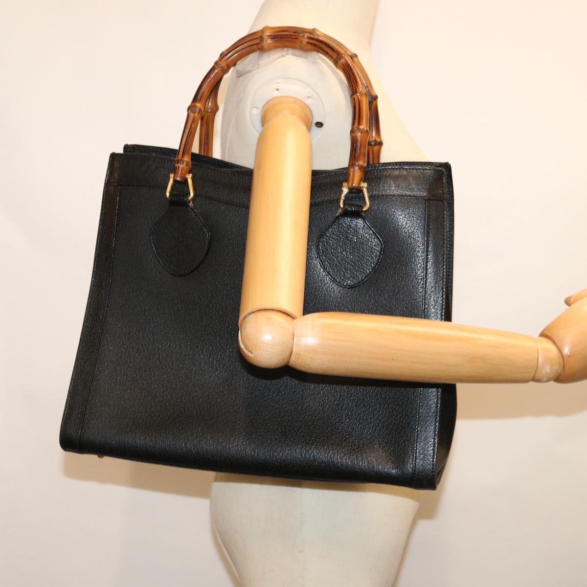 GUCCI Bamboo Tote Bag Leather Black 002 2865 0260 Auth ep3836