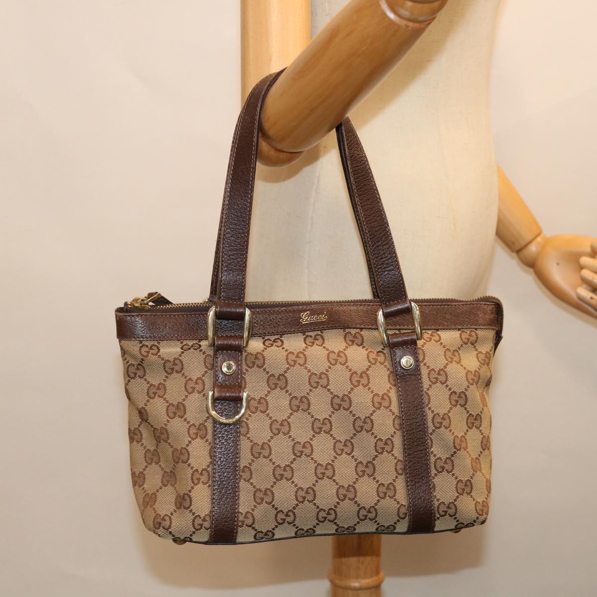 GUCCI GG Canvas Hand Bag Beige 141471 Auth ep3861