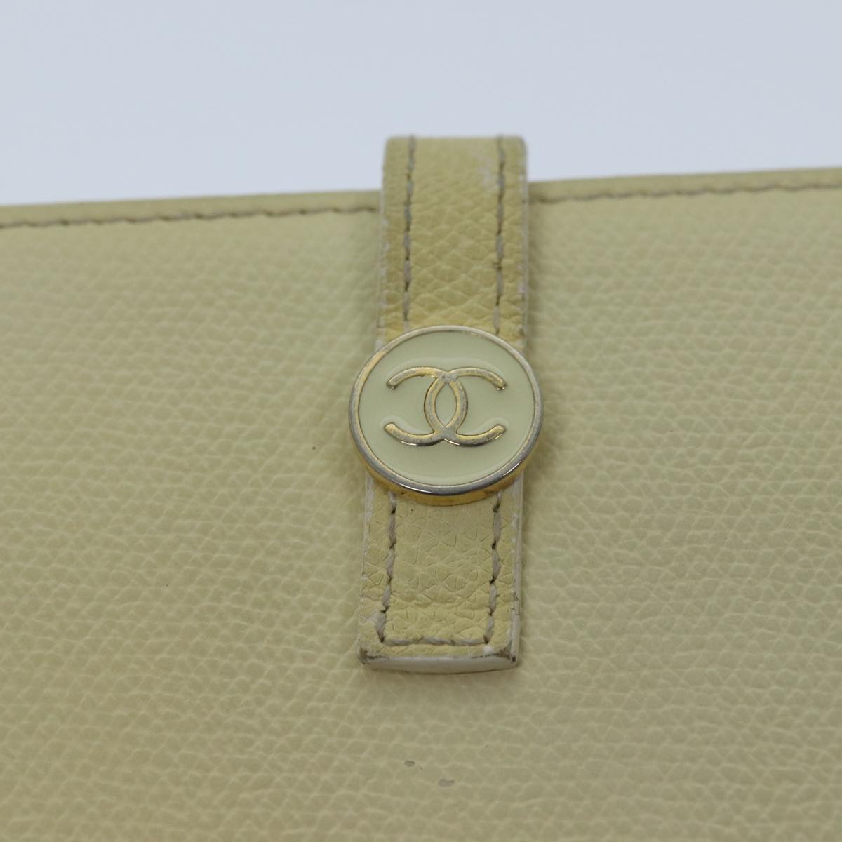 CHANEL COCO Mark Long Wallet Leather Cream CC Auth ep3883