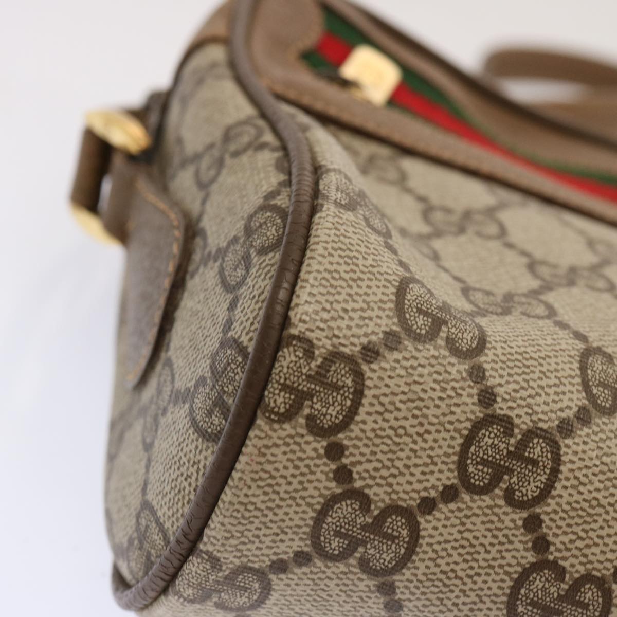 GUCCI GG Supreme Web Sherry Line Shoulder Bag Beige Green 56 02 087 Auth ep3945