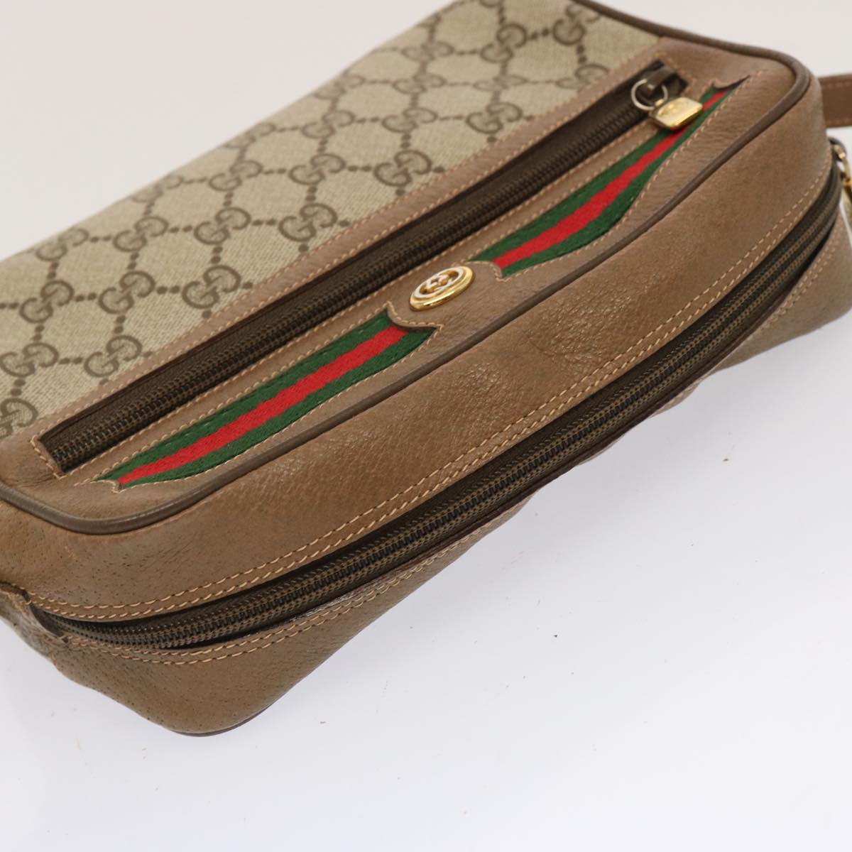 GUCCI GG Supreme Web Sherry Line Shoulder Bag Beige Green 56 02 087 Auth ep3945