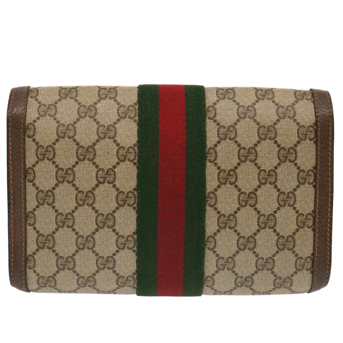 GUCCI GG Supreme Web Sherry Line Clutch Bag PVC Beige Red 89 01 006 Auth ep3955