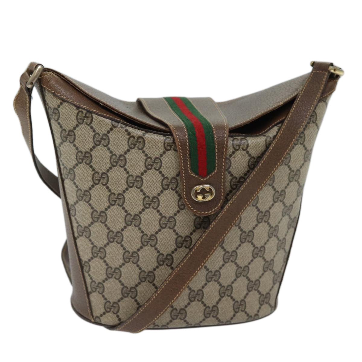 GUCCI GG Supreme Web Sherry Line Shoulder Bag Beige Red 89 02 081 Auth ep3957