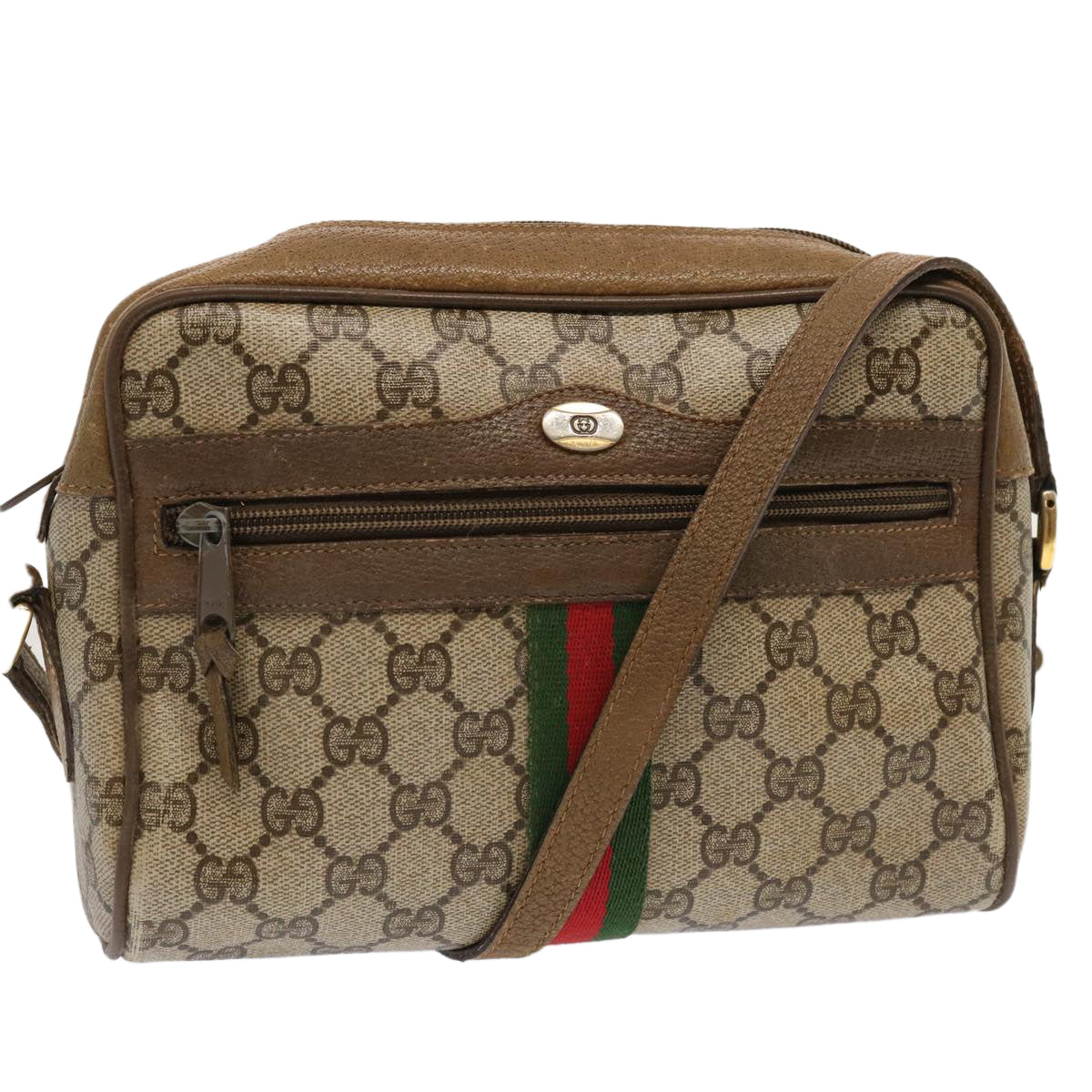 GUCCI GG Supreme Web Sherry Line Shoulder Bag Beige Green 56 02 004 Auth ep3971