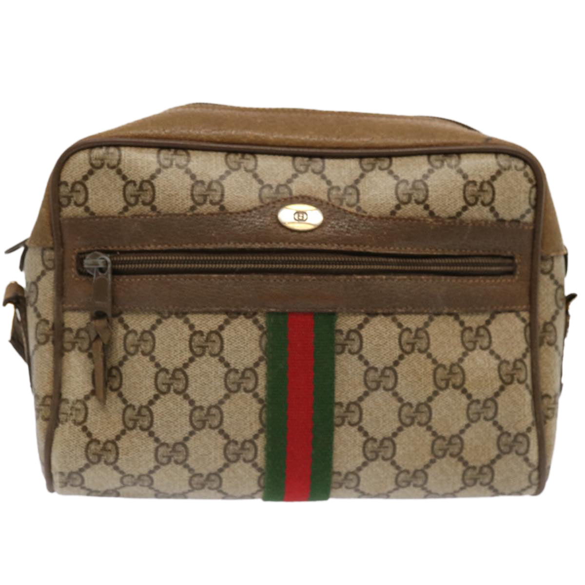 GUCCI GG Supreme Web Sherry Line Shoulder Bag Beige Green 56 02 004 Auth ep3971