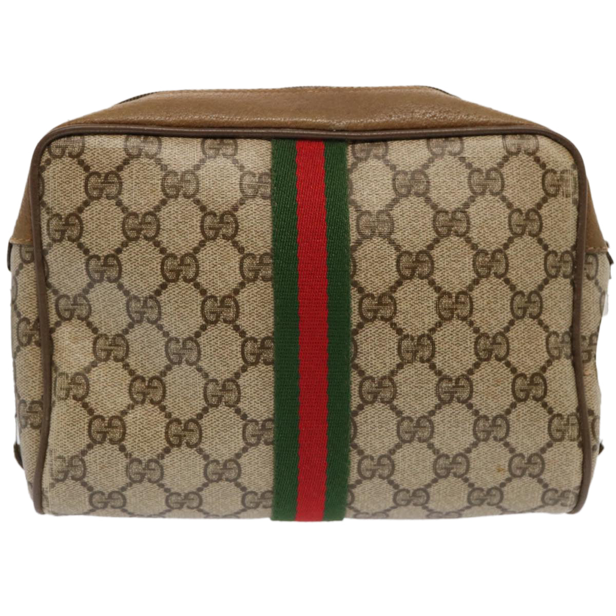 GUCCI GG Supreme Web Sherry Line Shoulder Bag Beige Green 56 02 004 Auth ep3971