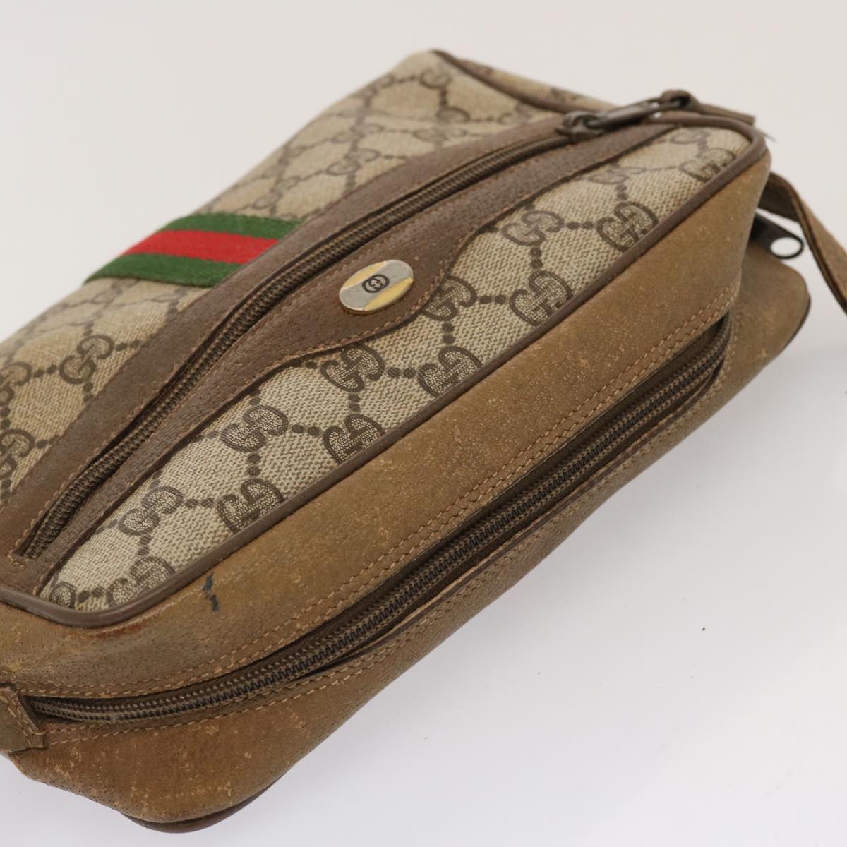 GUCCI GG Supreme Web Sherry Line Shoulder Bag Beige Green 56 02 004 Auth ep3971