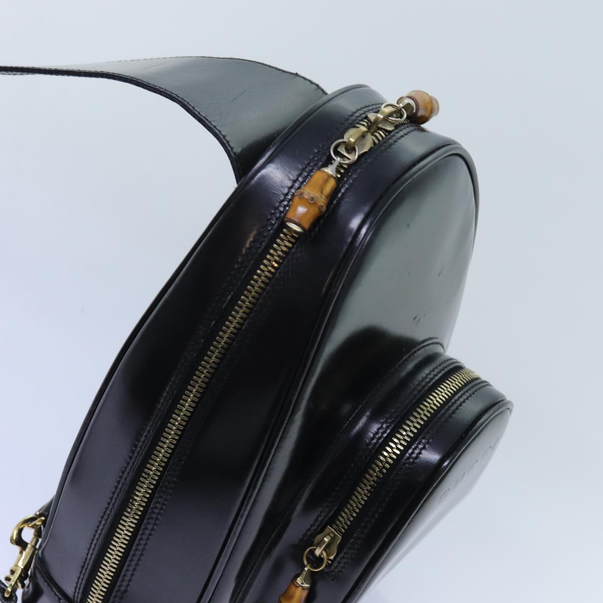 GUCCI Bamboo Body Bag Enamel Black 003 3444 0127 Auth ep4050