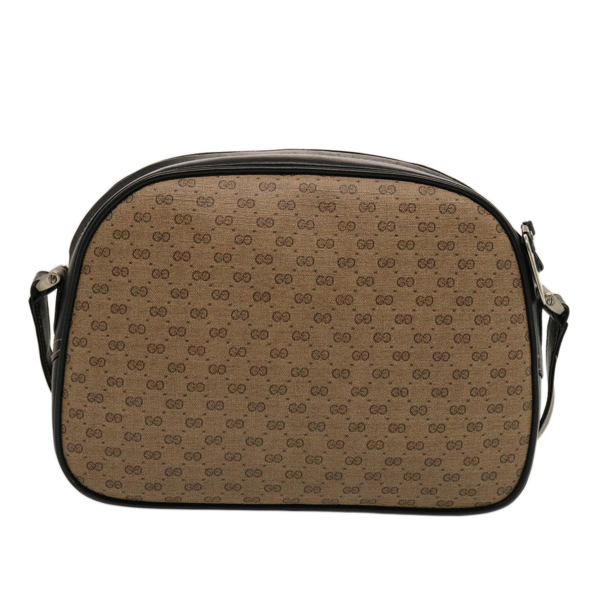 GUCCI Micro GG Canvas Shoulder Bag PVC Leather Beige Black Auth ep4221