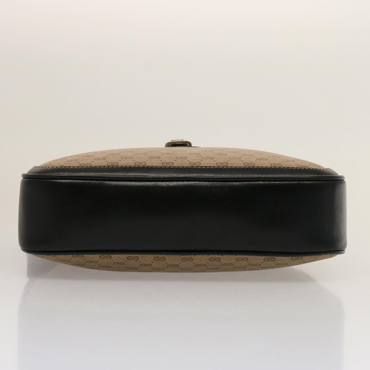 GUCCI Micro GG Canvas Shoulder Bag PVC Leather Beige Black Auth ep4221