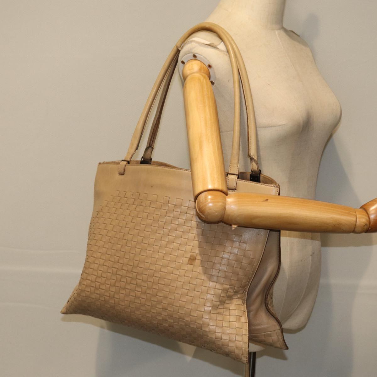 BOTTEGA VENETA INTRECCIATO Tote Bag Leather Beige Auth ep4285