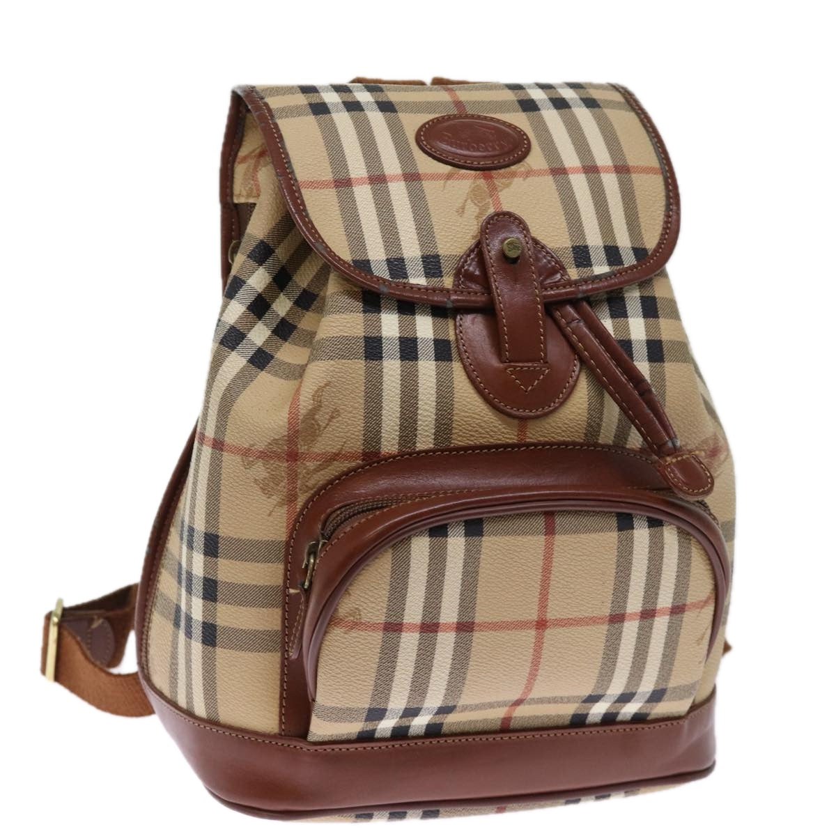 Burberrys Nova Check Backpack PVC Leather Beige Brown Auth ep4299