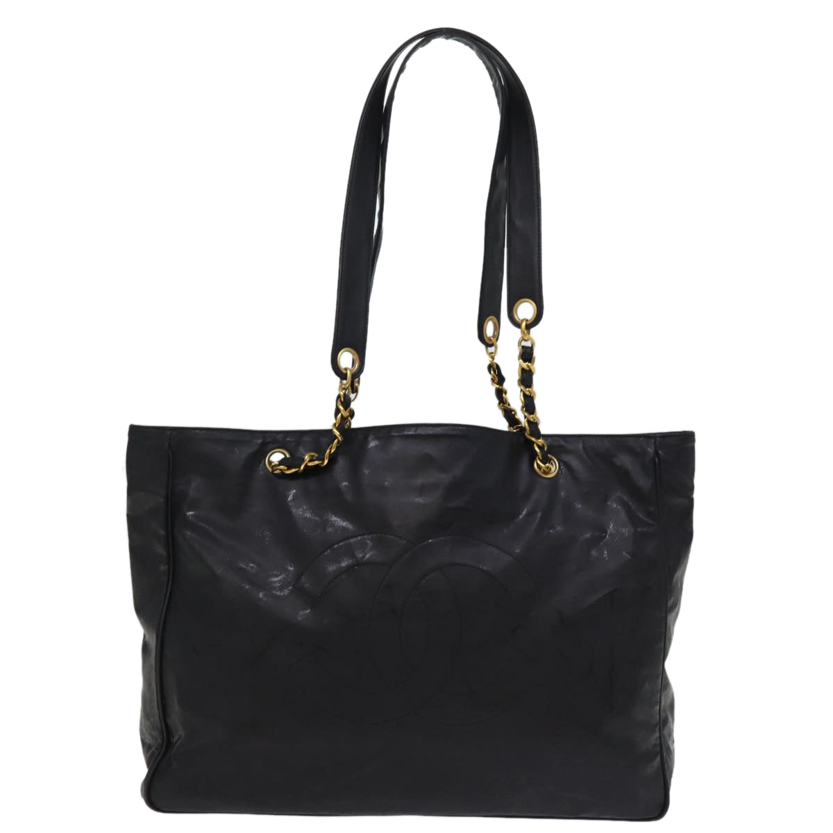 CHANEL Chain Shoulder Bag Coated Canvas Black CC Auth ep4383