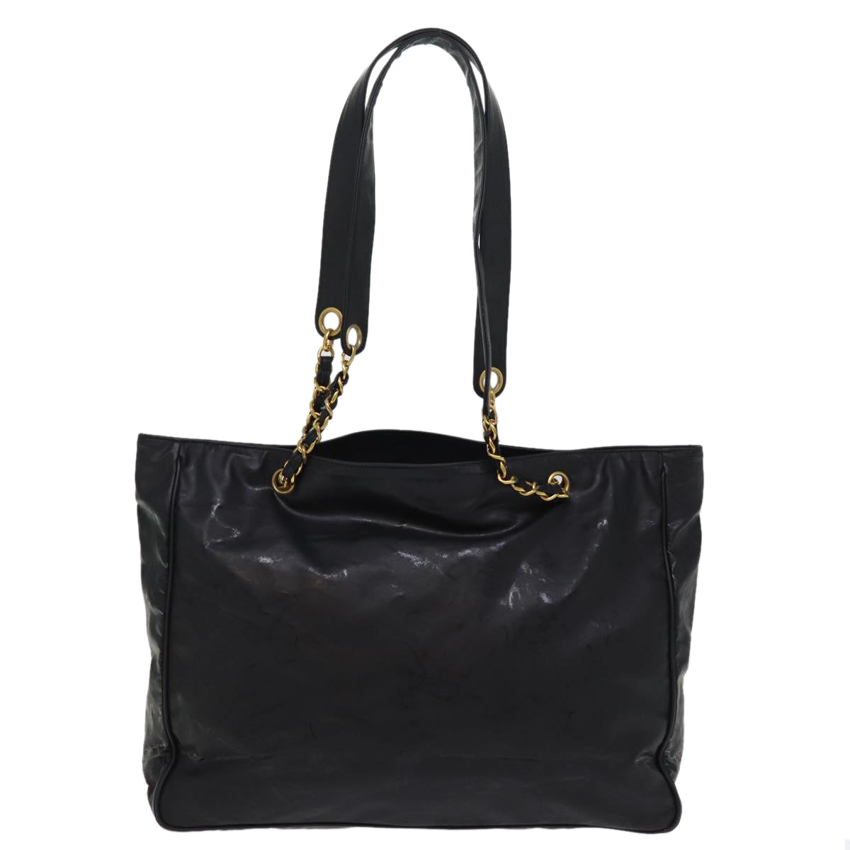 CHANEL Chain Shoulder Bag Coated Canvas Black CC Auth ep4383