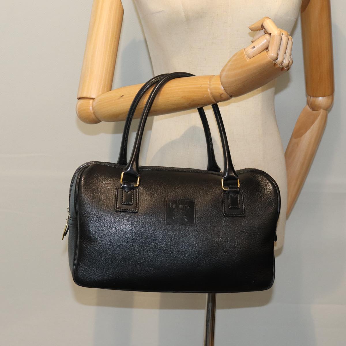 Burberrys Hand Bag Leather Black Auth ep4395