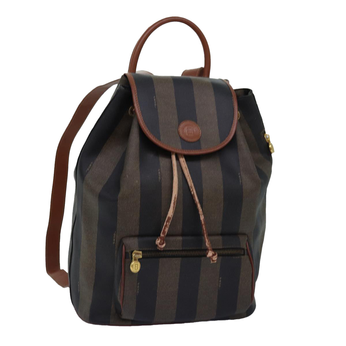 FENDI Pecan Canvas Backpack Brown Black Auth ep4454