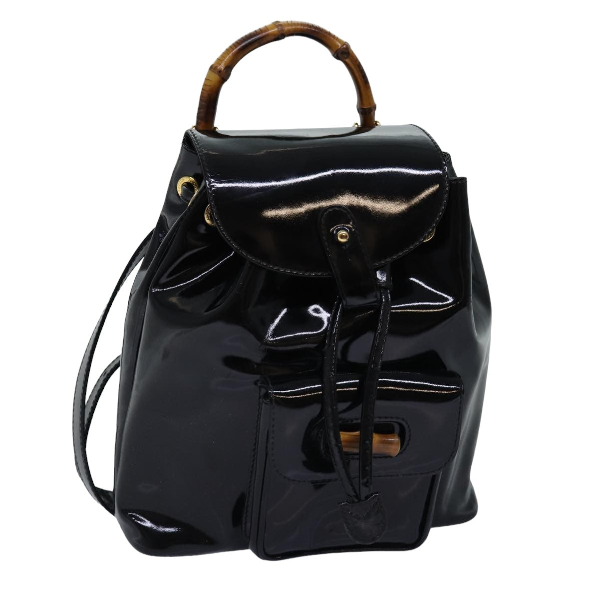 GUCCI Bamboo Backpack Patent leather Black 003 2058 0030 Auth ep4556