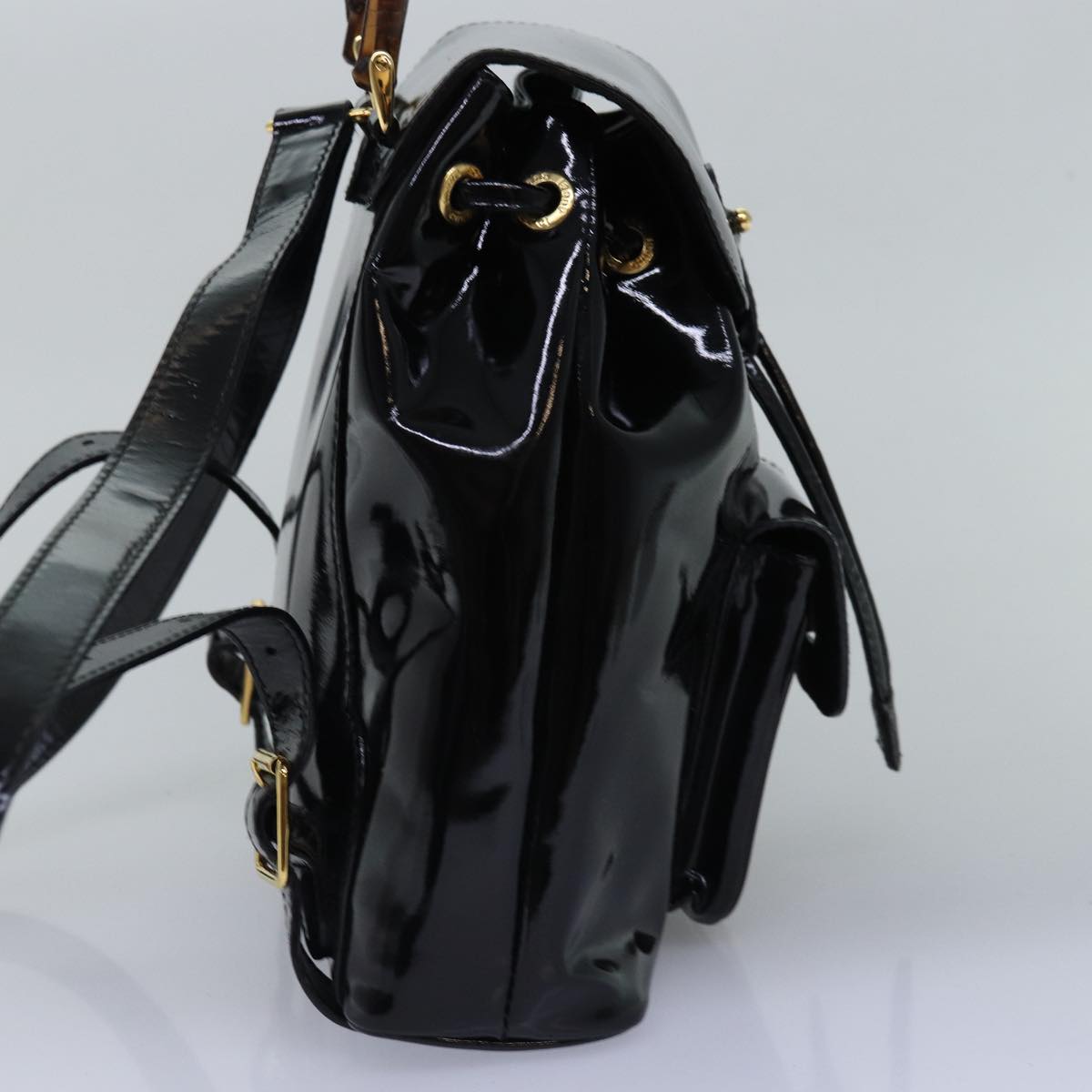 GUCCI Bamboo Backpack Patent leather Black 003 2058 0030 Auth ep4556