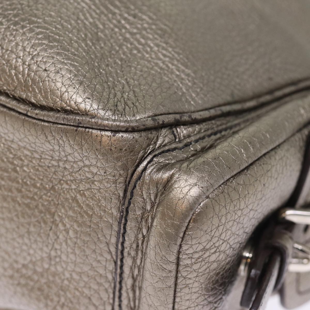 PRADA Shoulder Bag Leather Silver Auth ep4586