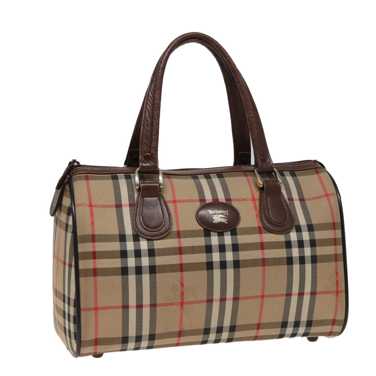 Burberrys Nova Check Boston Bag Canvas Beige Auth ep4663