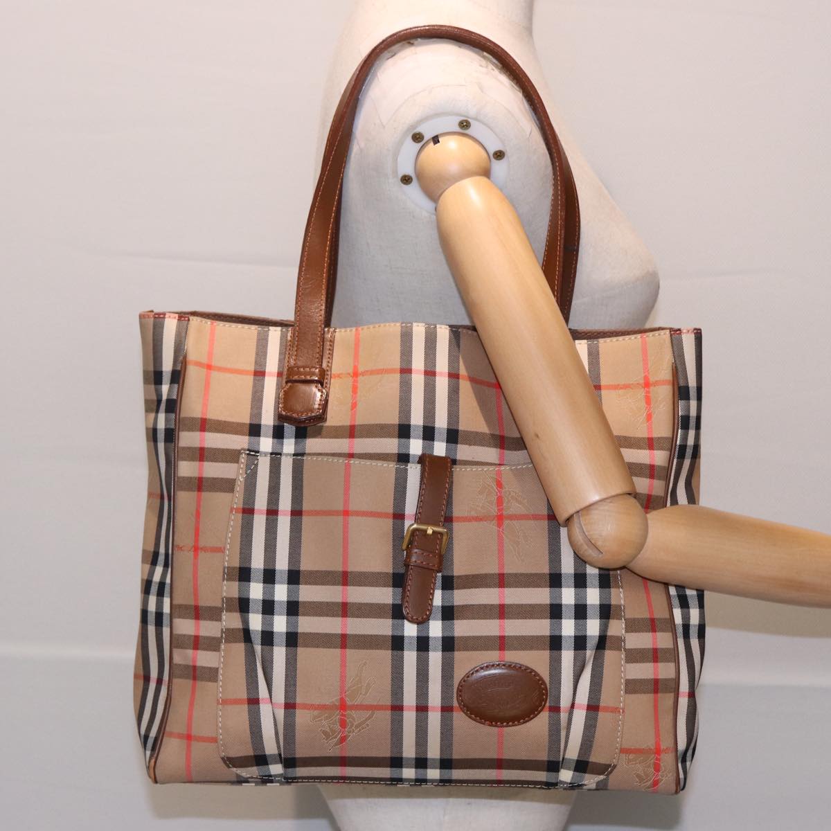 Burberrys Nova Check Tote Bag Canvas Beige Auth ep4723