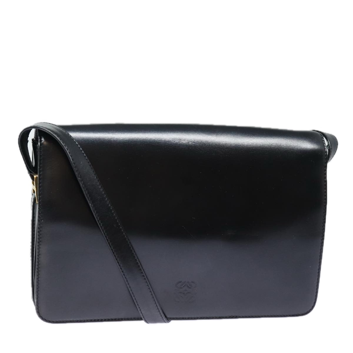 LOEWE Anagram Shoulder Bag Leather Black Auth ep4985