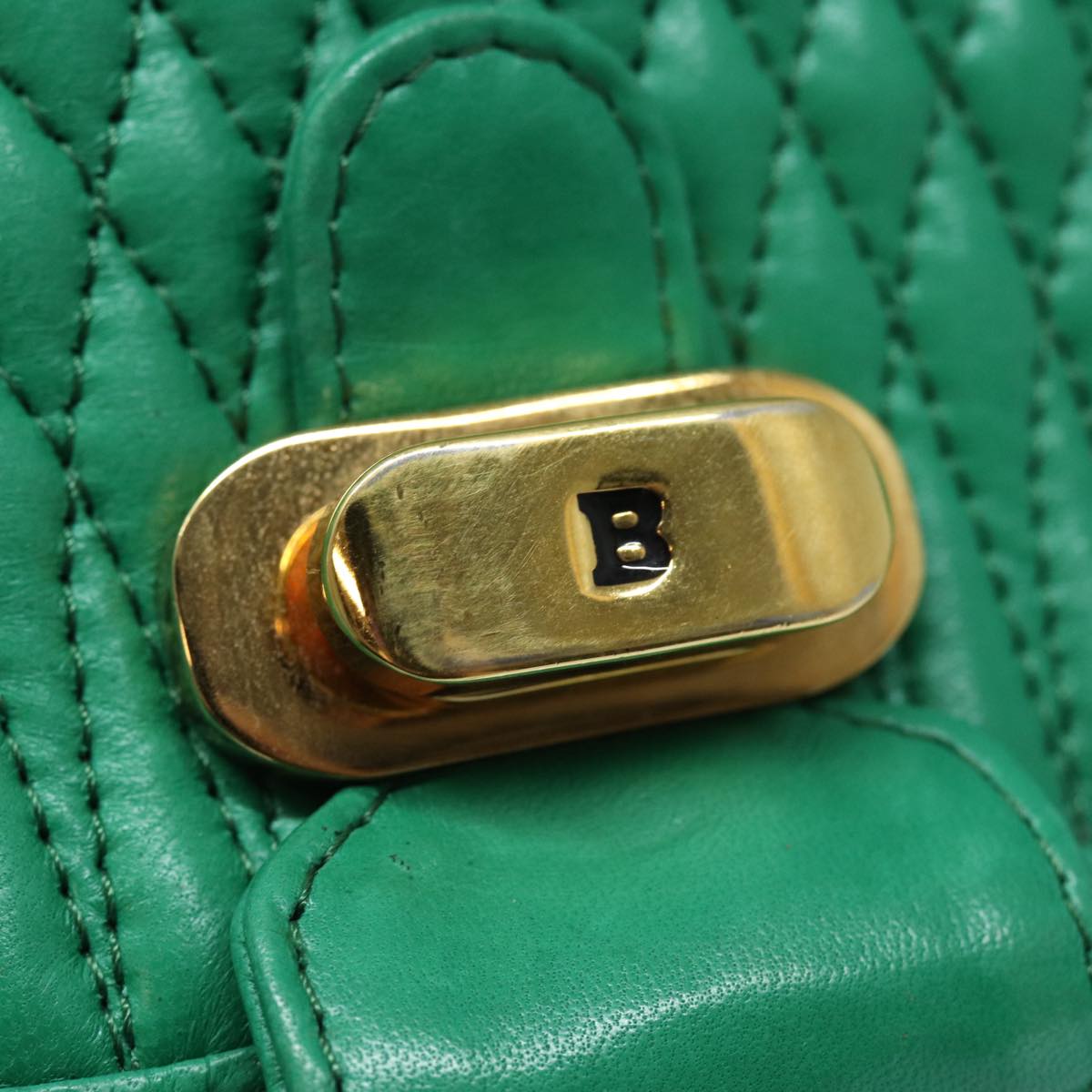 BALLY Chain Hand Bag Leather 2way Green Auth ep4991