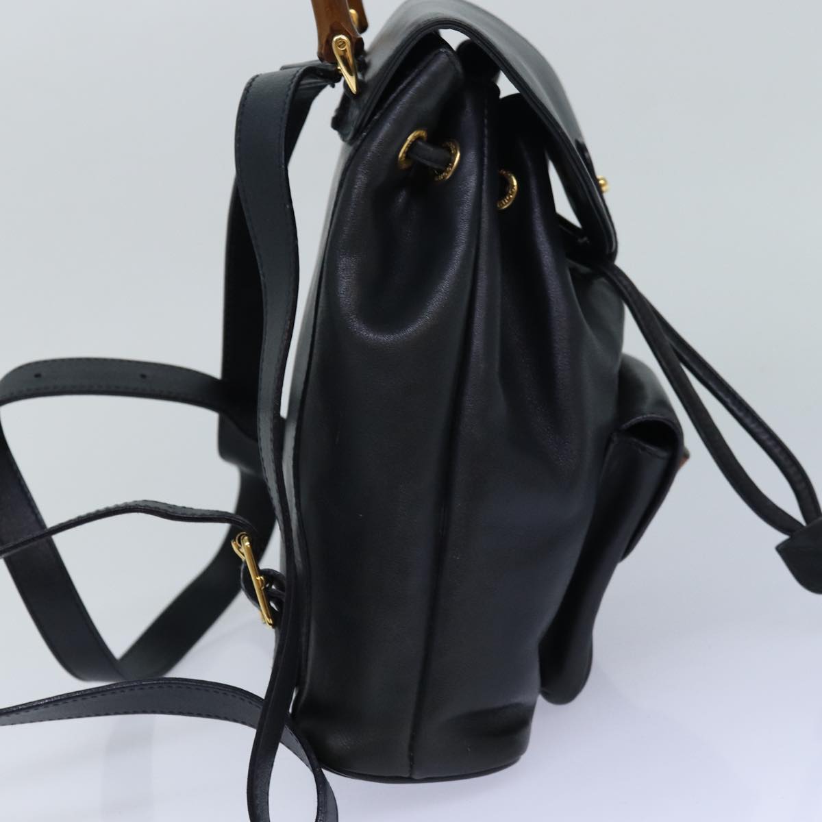 GUCCI Bamboo Backpack Leather Black Auth ep5142