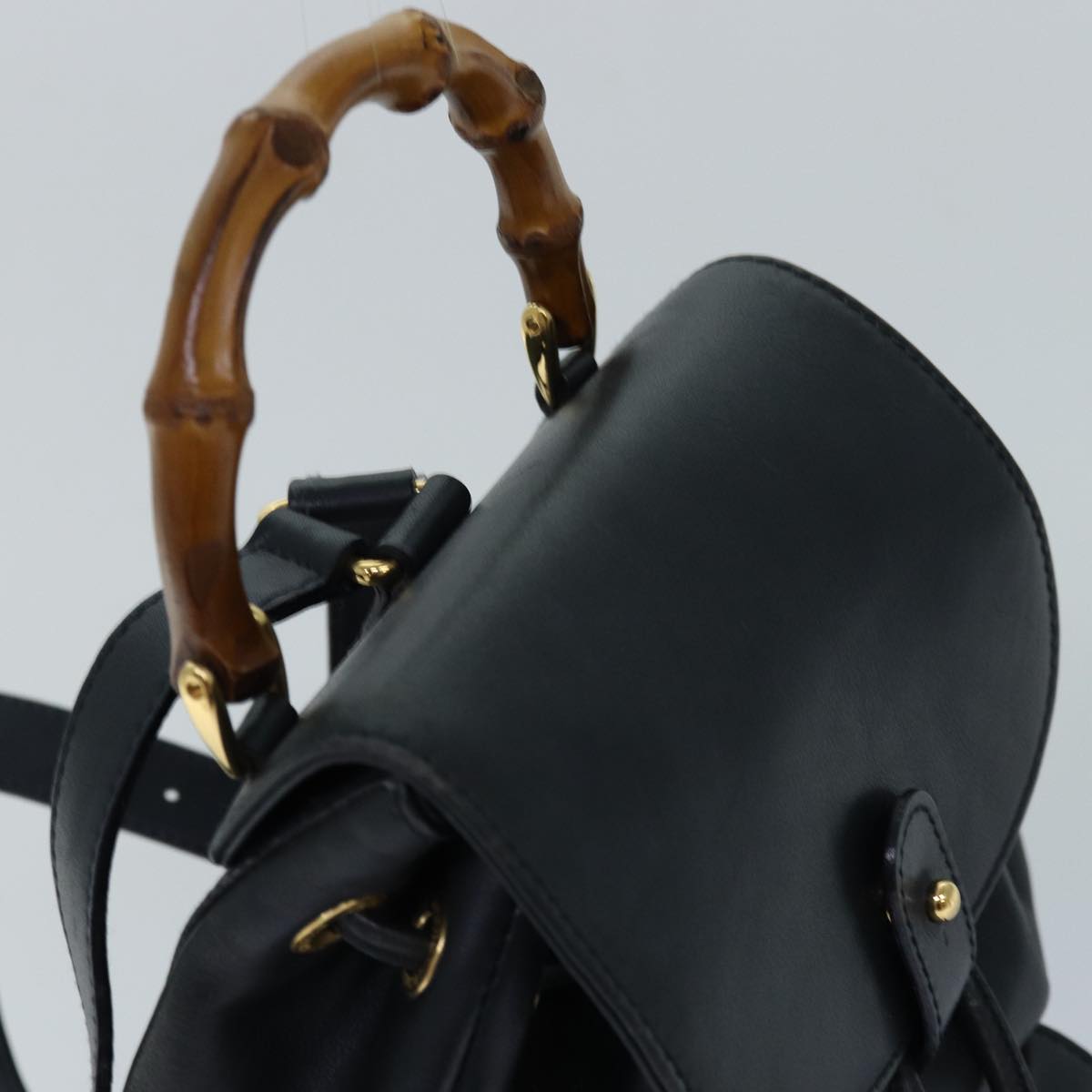 GUCCI Bamboo Backpack Leather Black Auth ep5142