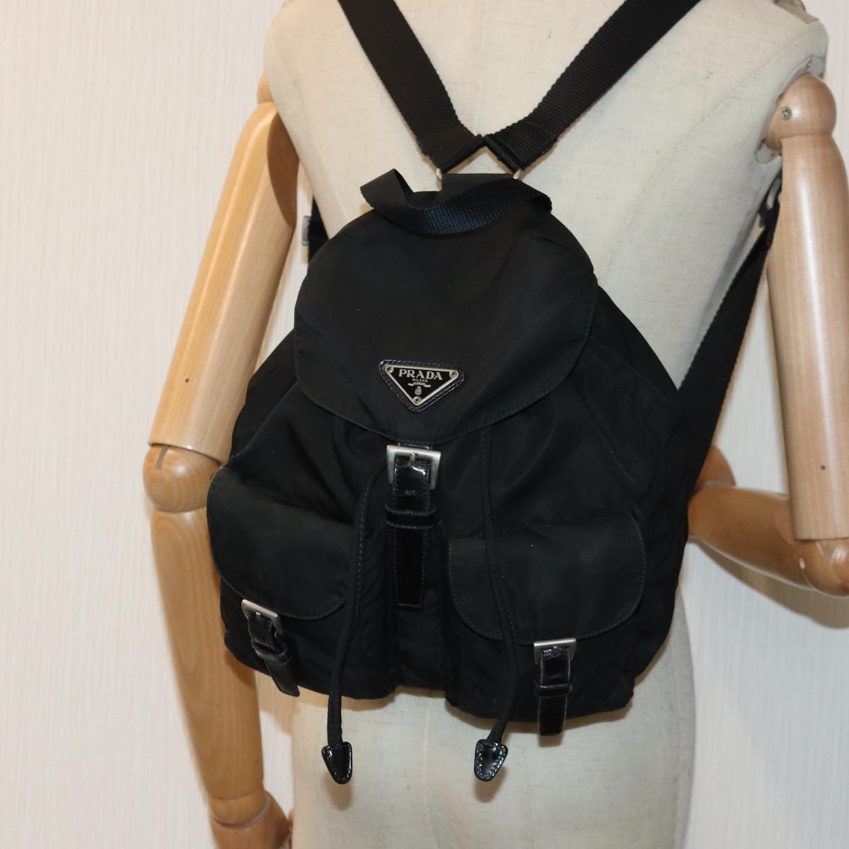 PRADA Backpack Nylon Black Silver Auth ep5169