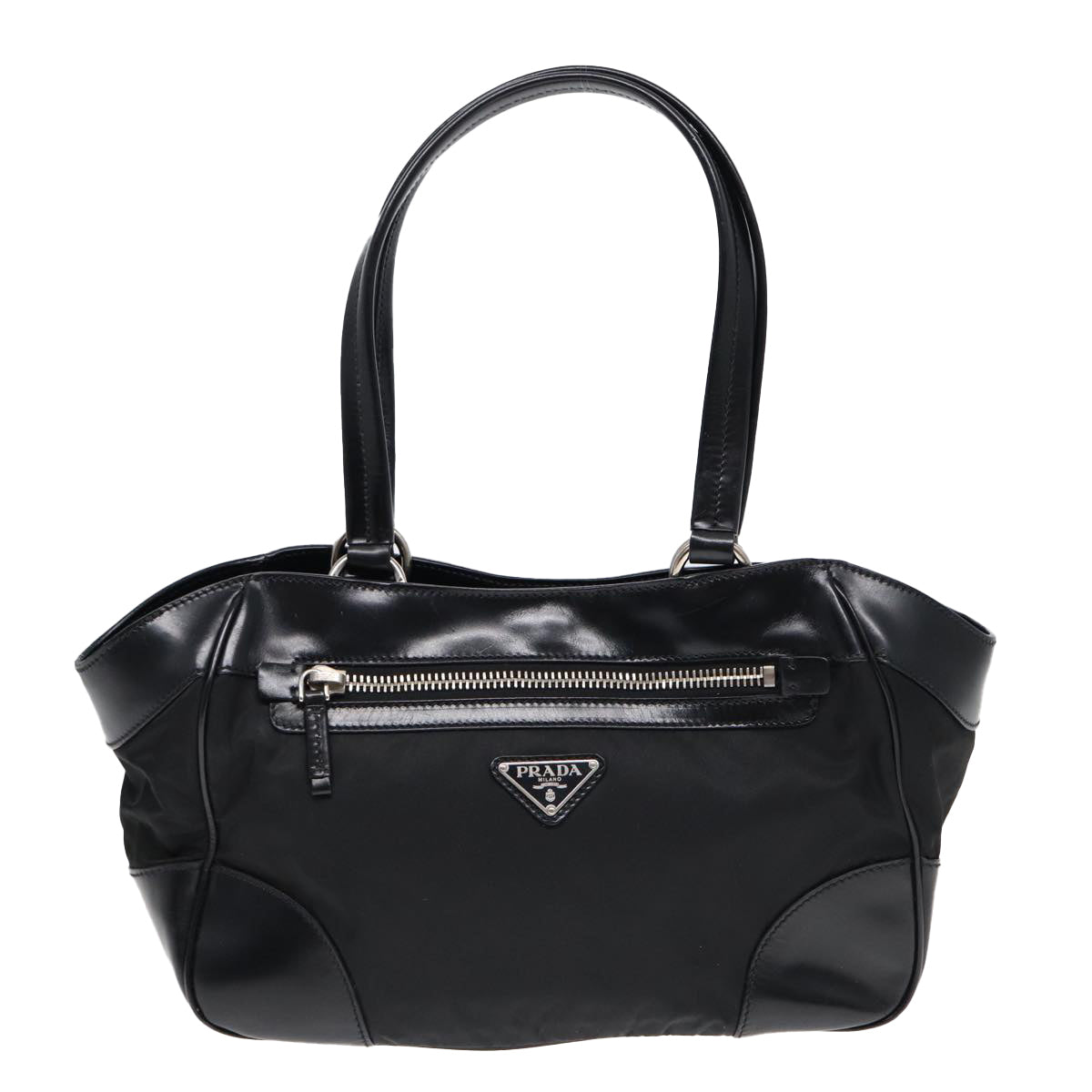 PRADA Hand Bag Nylon Black Silver Auth ep5212