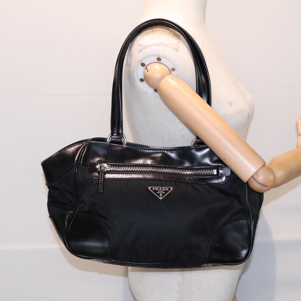 PRADA Hand Bag Nylon Black Silver Auth ep5212