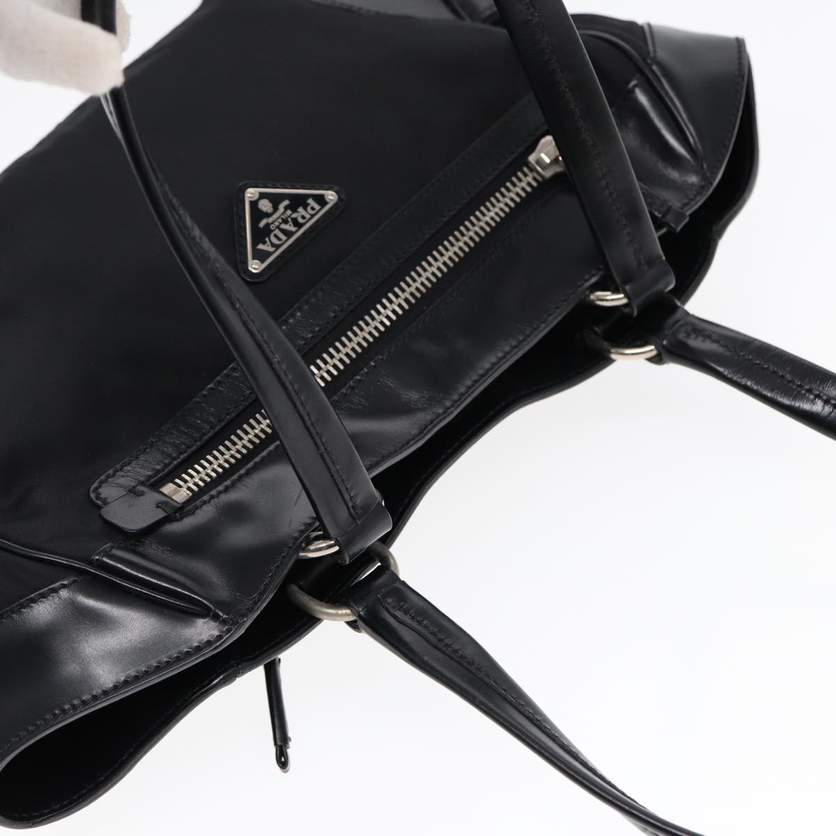 PRADA Hand Bag Nylon Black Silver Auth ep5212