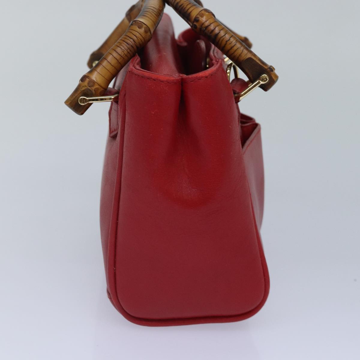 GUCCI Bamboo Hand Bag Leather 2way Red Gold 007 1793 0238 Auth ep5221