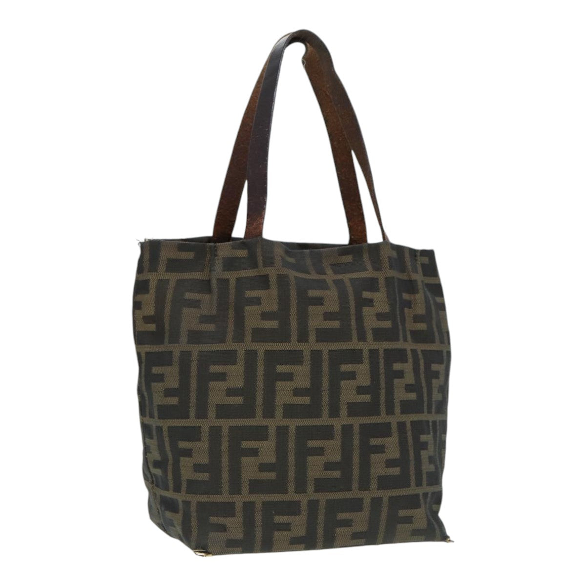 FENDI Zucca Canvas Hand Bag Brown Black Silver Auth ep5241