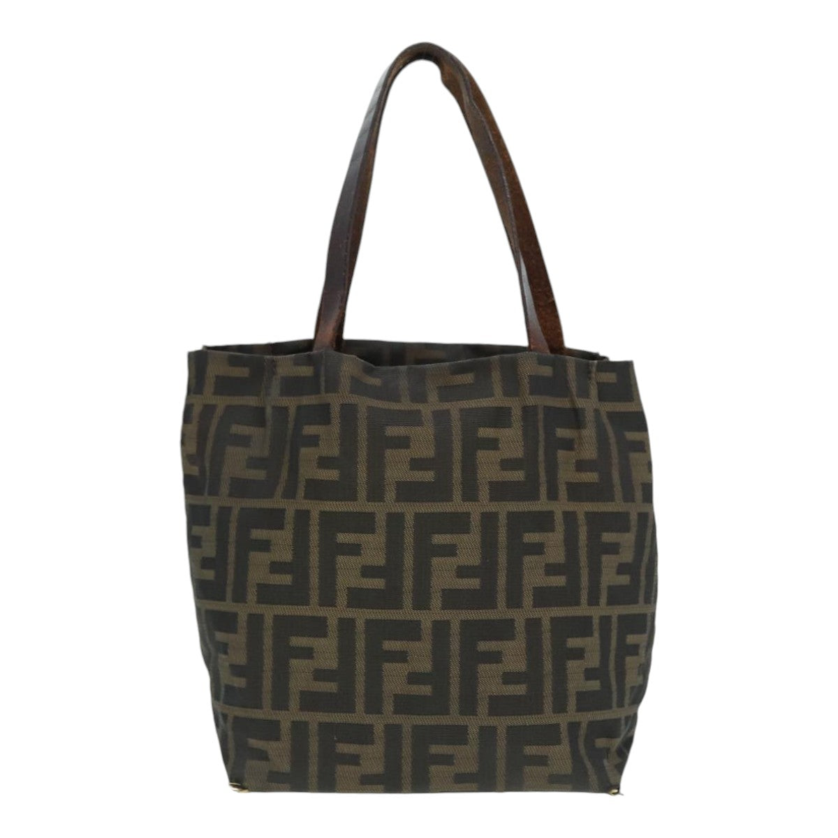 FENDI Zucca Canvas Hand Bag Brown Black Silver Auth ep5241