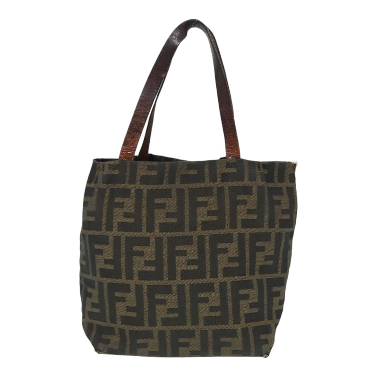 FENDI Zucca Canvas Hand Bag Brown Black Silver Auth ep5241