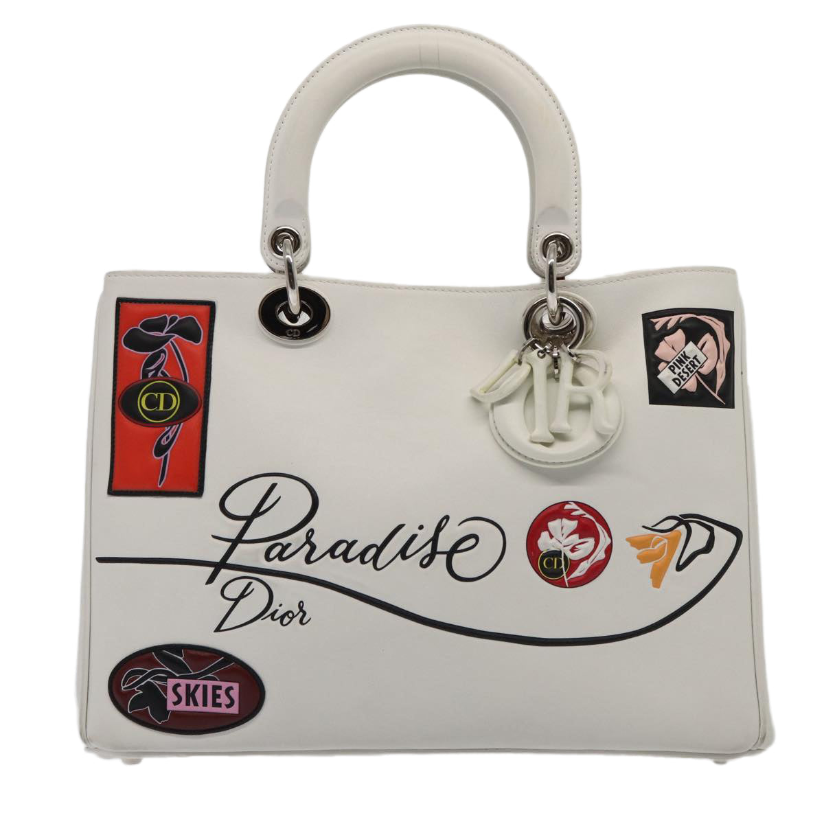 Christian Dior Hand Bag Leather 2way Silver White Auth ep5275A