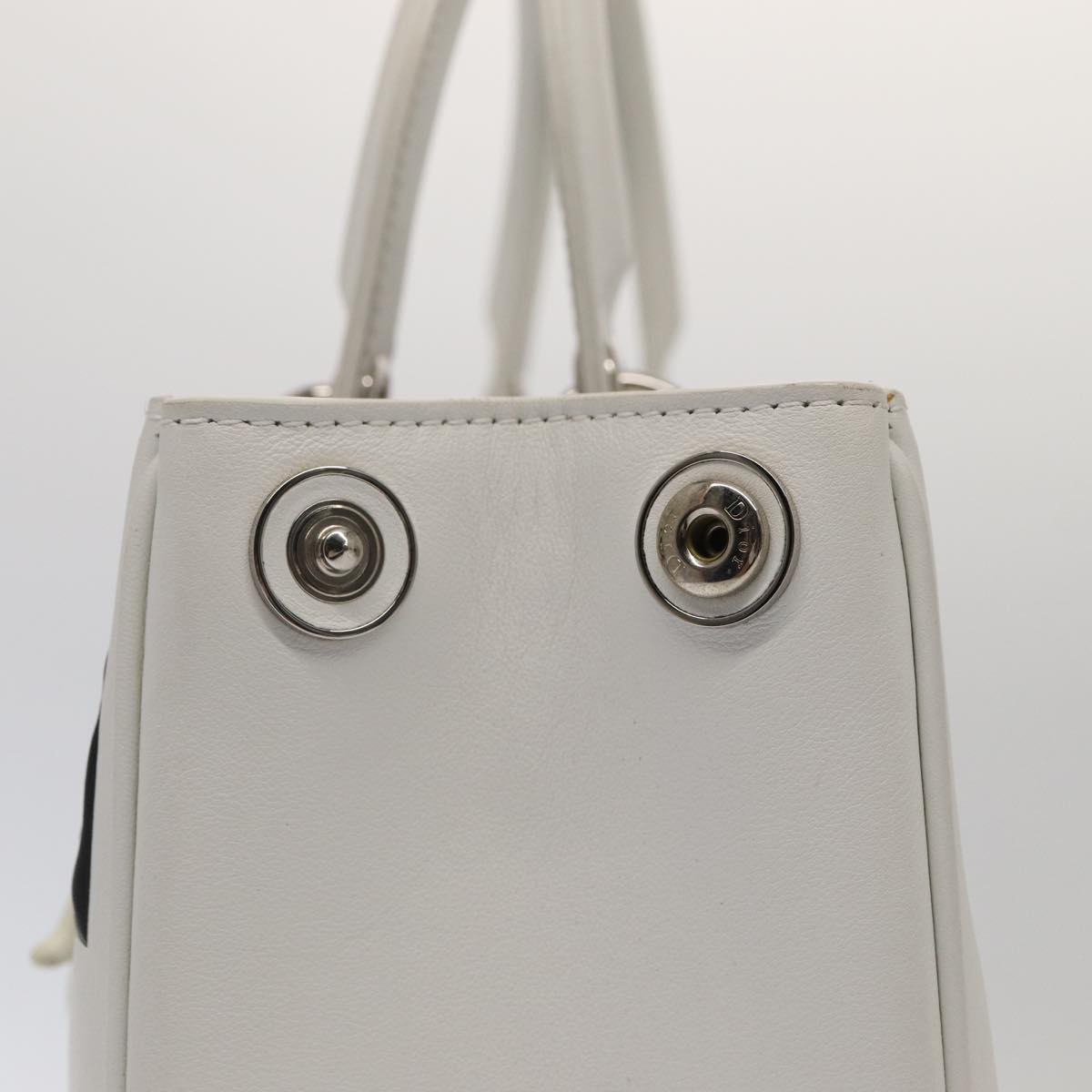 Christian Dior Hand Bag Leather 2way Silver White Auth ep5275A