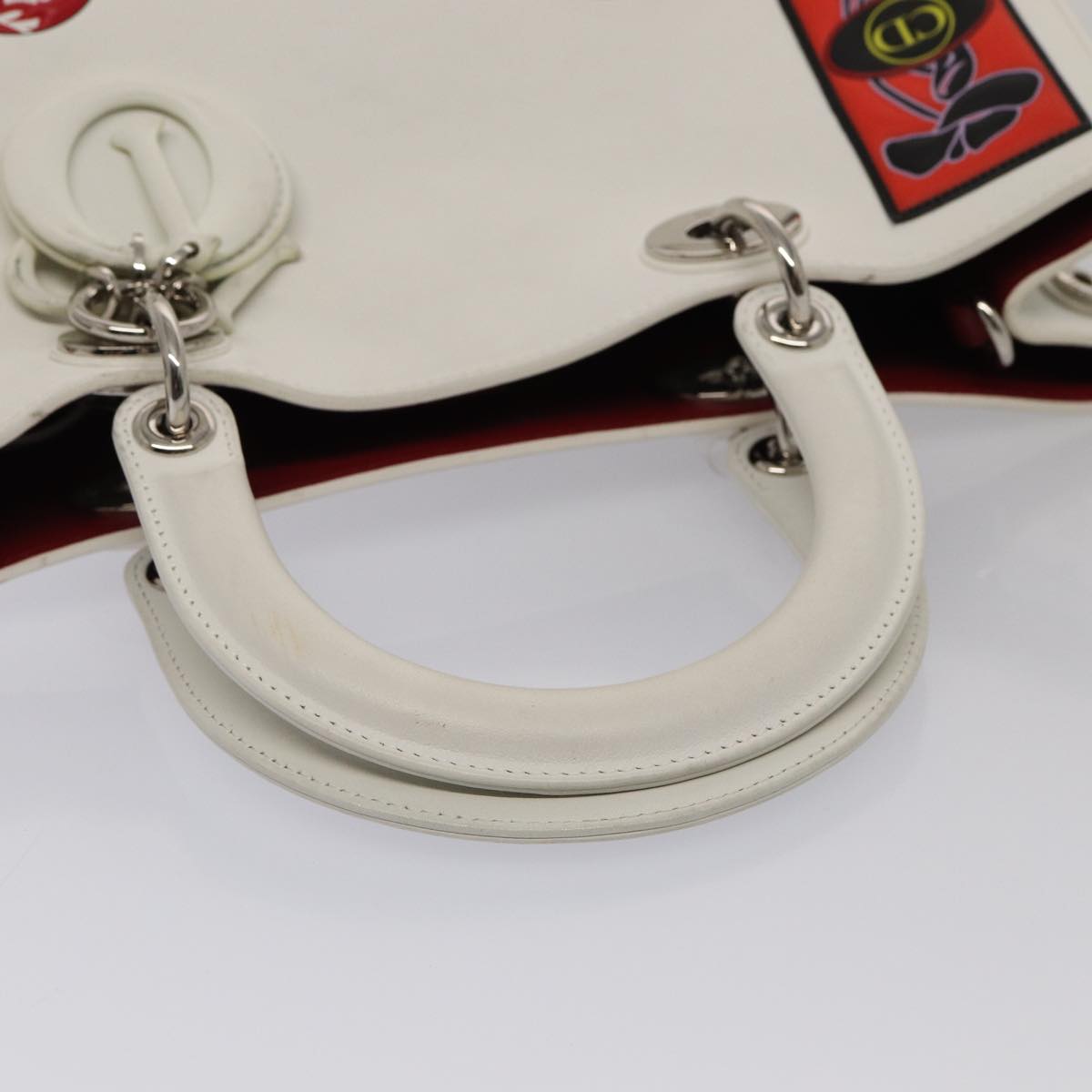 Christian Dior Hand Bag Leather 2way Silver White Auth ep5275A