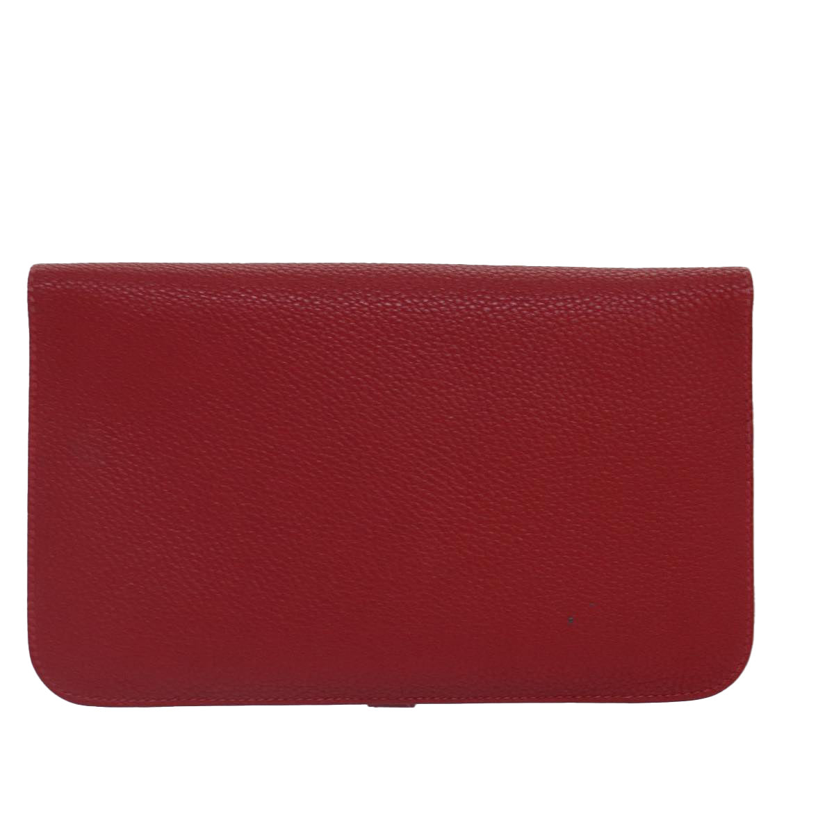 HERMES Dogon GM Wallet Taurillon Leather Red Silver Auth ep5276