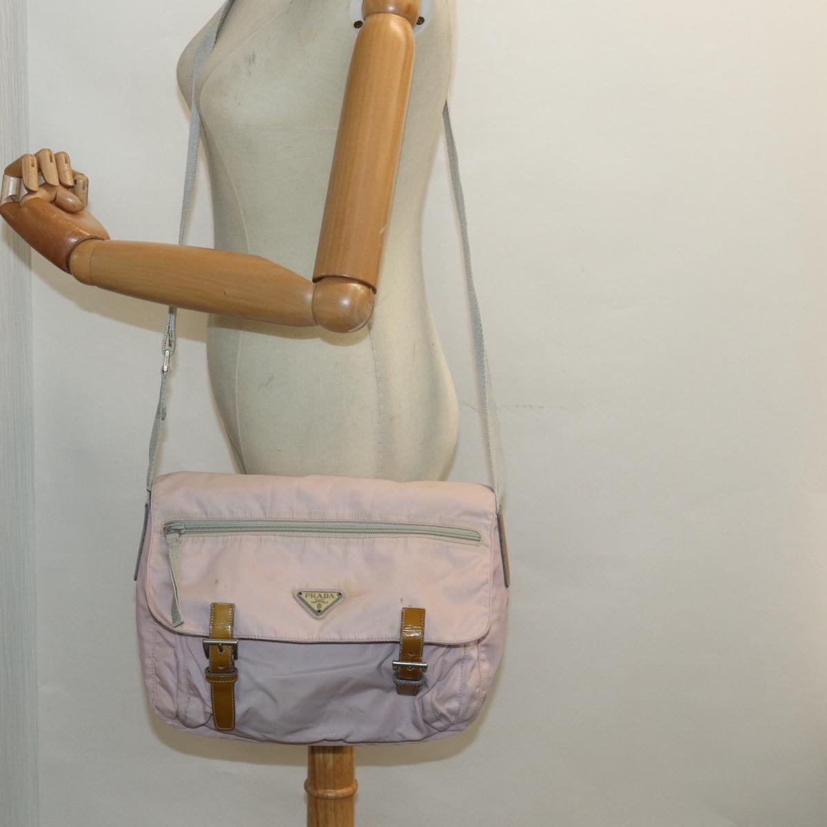 PRADA Shoulder Bag Nylon Pink Silver Auth ep5304