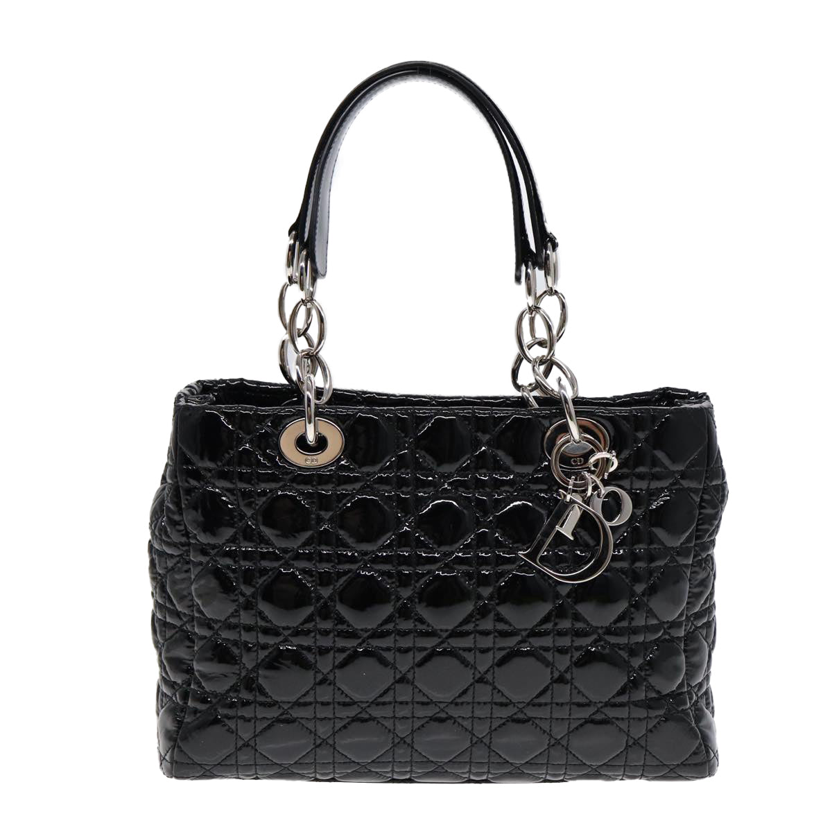 Christian Dior Lady Dior Canage Hand Bag Enamel Black Silver Auth ep5309