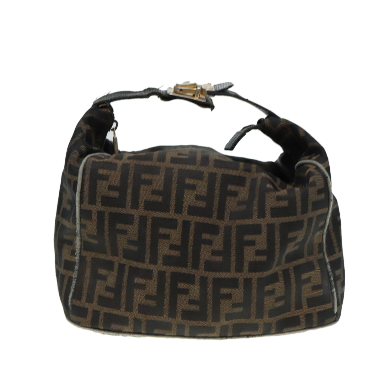 FENDI Zucca Canvas Vanity Bag Brown Black gold Auth ep5316